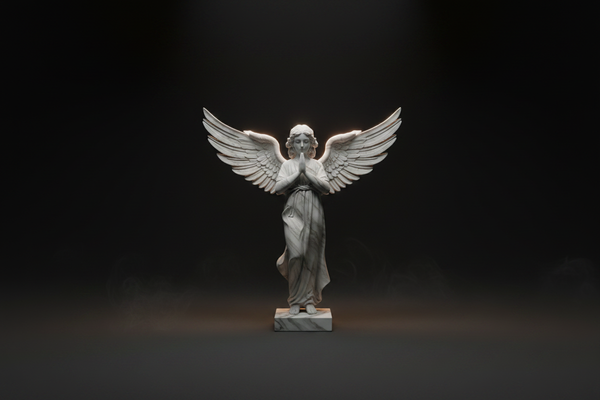 Praying Angel miniatura - render 3D con dettagli ali e veste